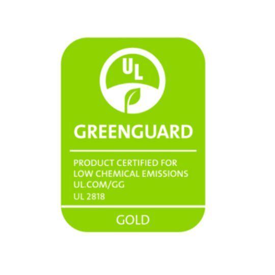 Grünes GREENGUARD-Zertifikat für geringe chemische Emissionen.