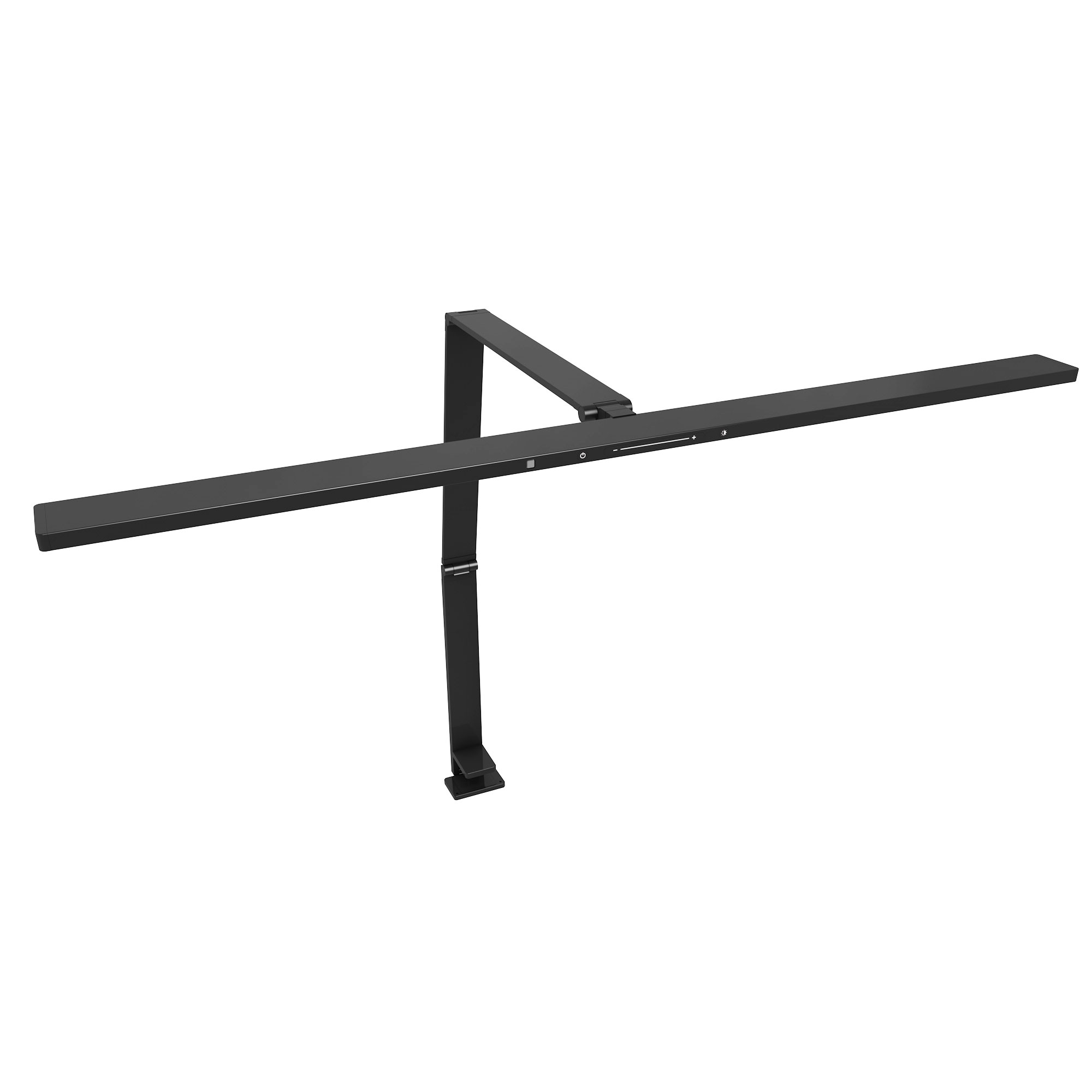 Tischlampe Lykke Ein schwarzes Tischgestell mit einer horizontalen und zwei vertikalen Stützen.