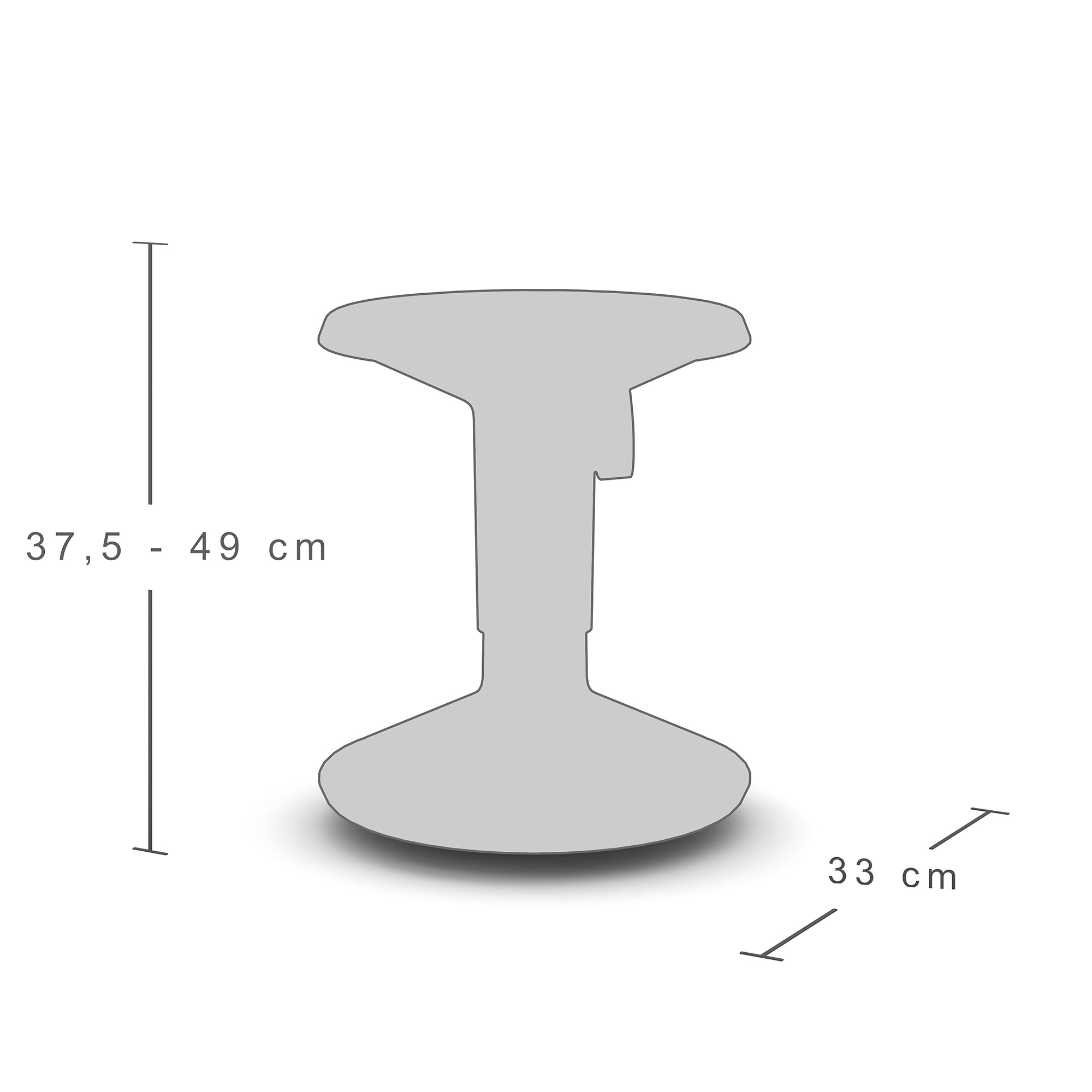 Höhenverstellbarer Hocker mit runder Bodenplatte, Maße: 37,5–49 cm hoch, 33 cm breit