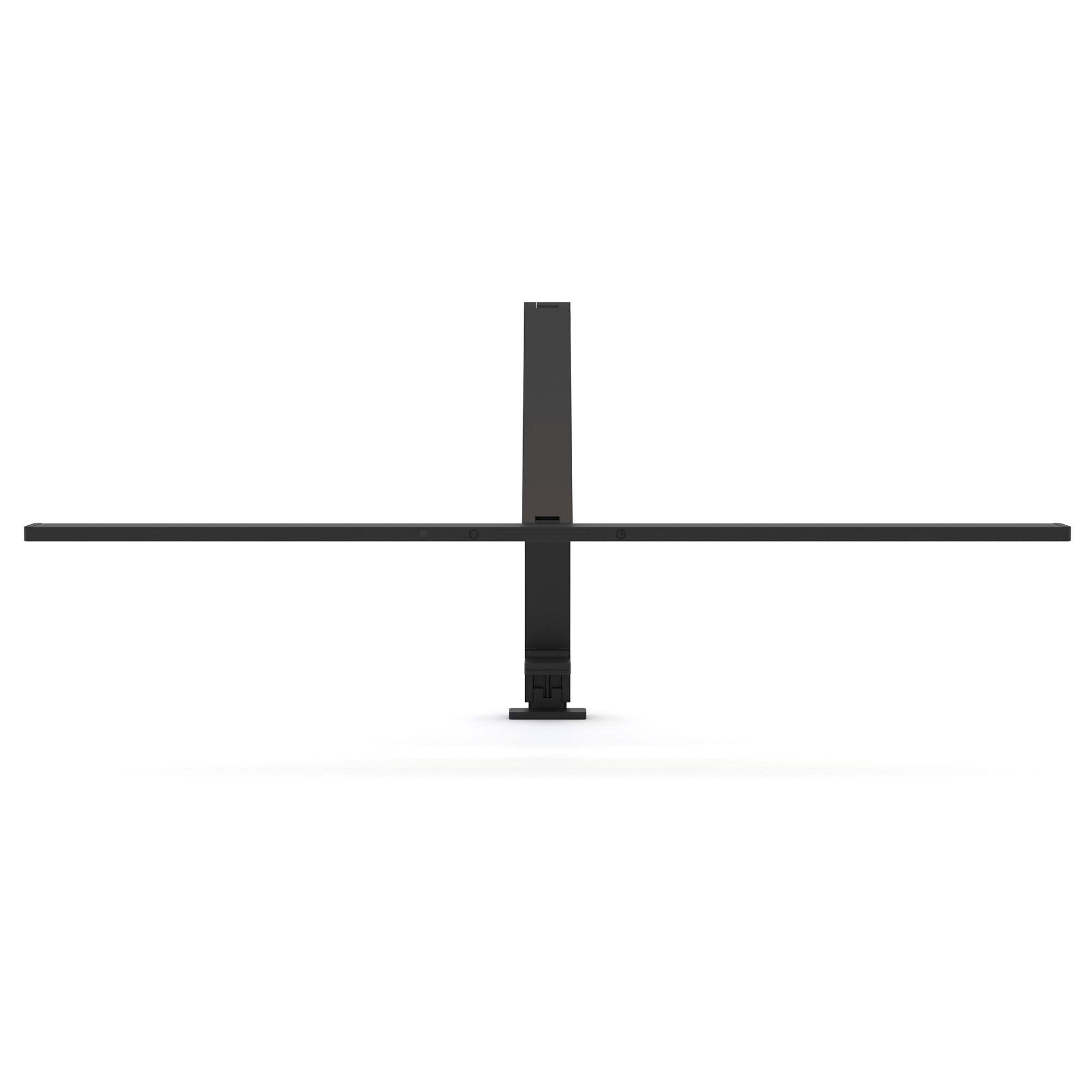 Schwarze Monitorhalterung zur Befestigung am Schreibtisch.