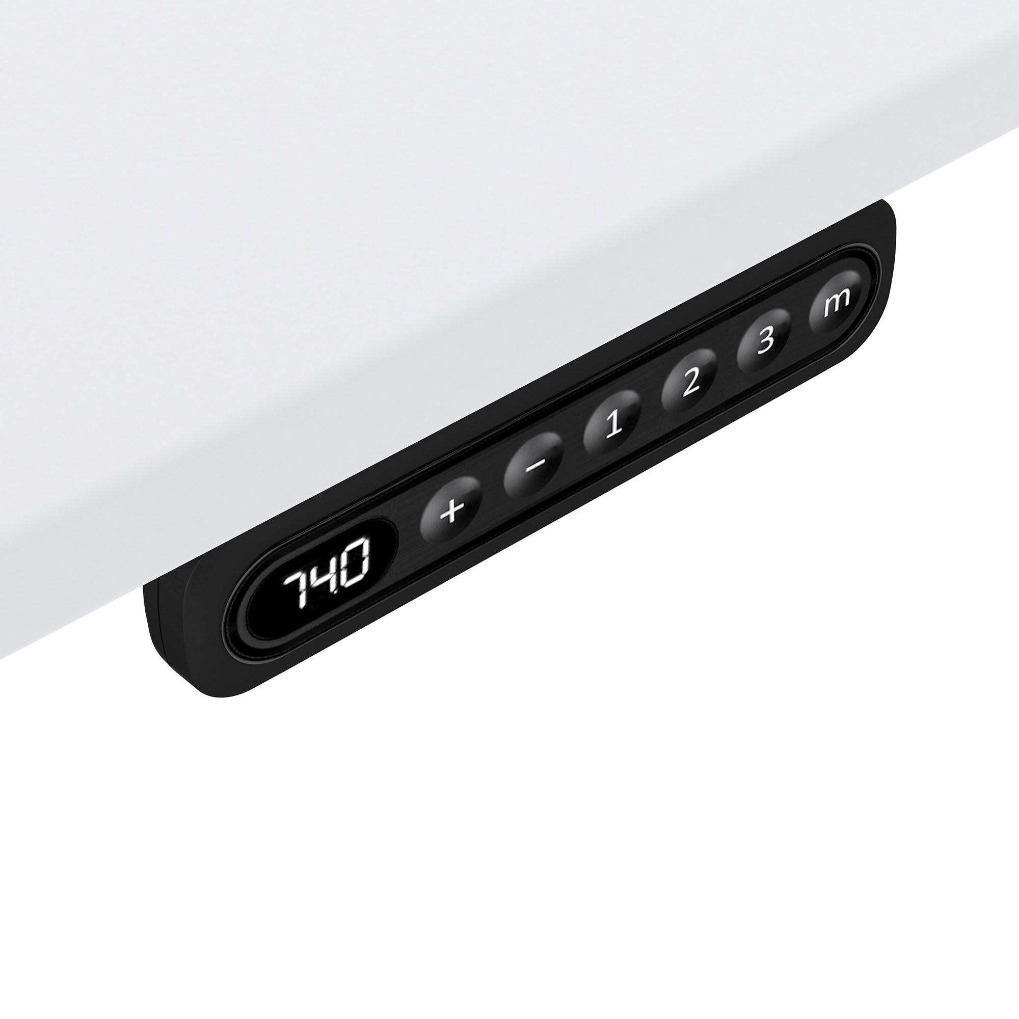 Detailansicht eines Bedienelements für höhenverstellbare Tische mit Display und Tasten