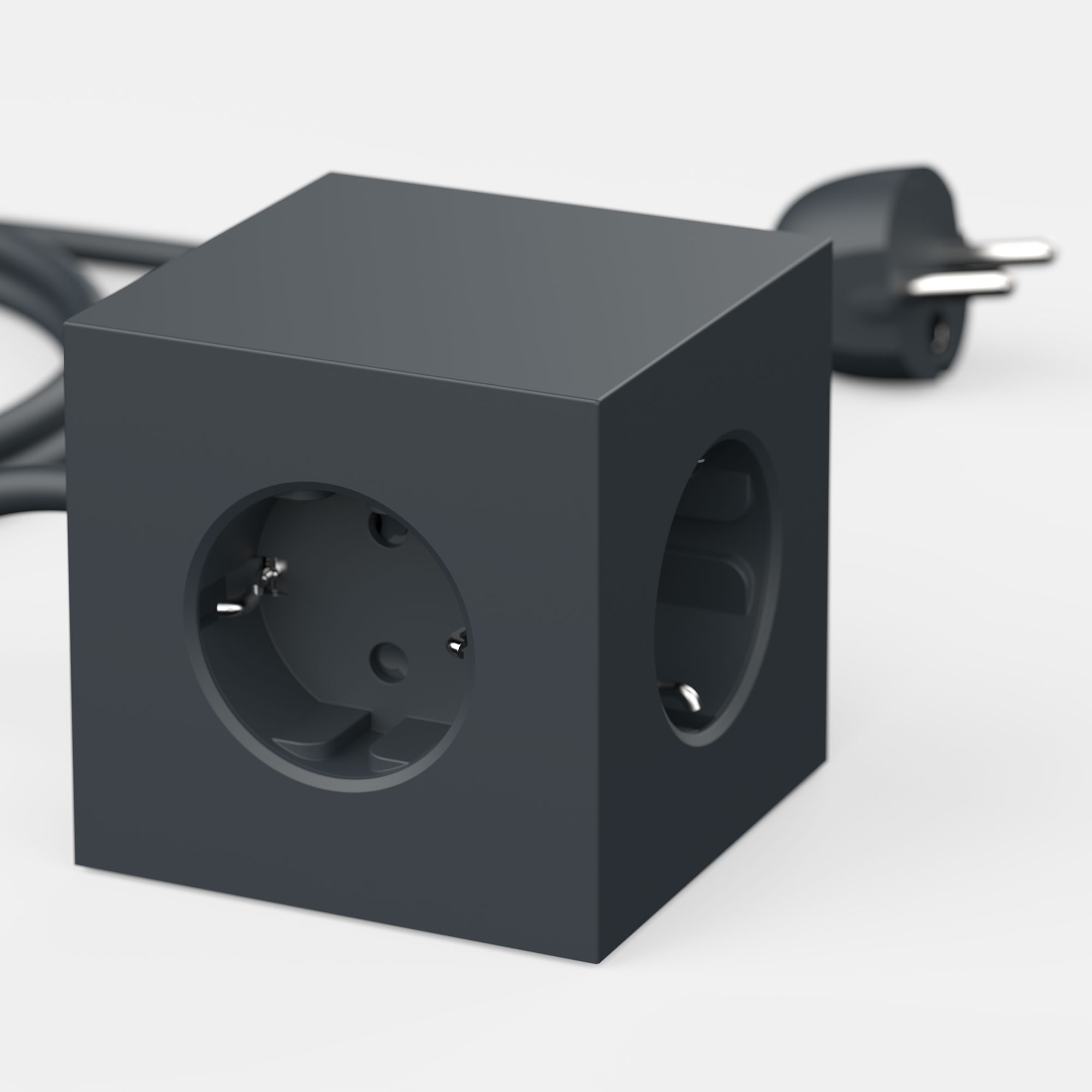 AVOLT Cube Mehrfachsteckdose in Schwarz mit mattem Finish – modernes, minimalistisches Design mit mehreren Anschlüssen und Netzkabel