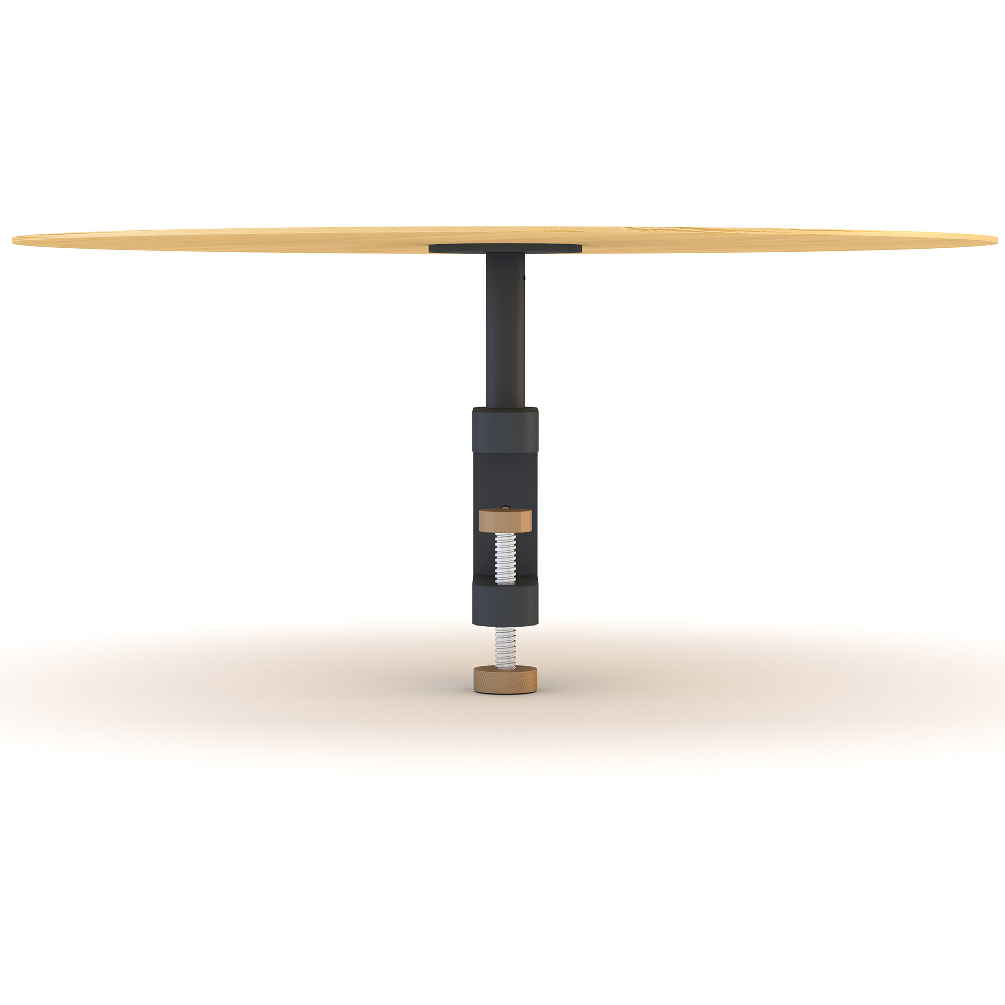 Runder Tisch mit zentralem Schraubfuß in schwarzer und goldener Optik