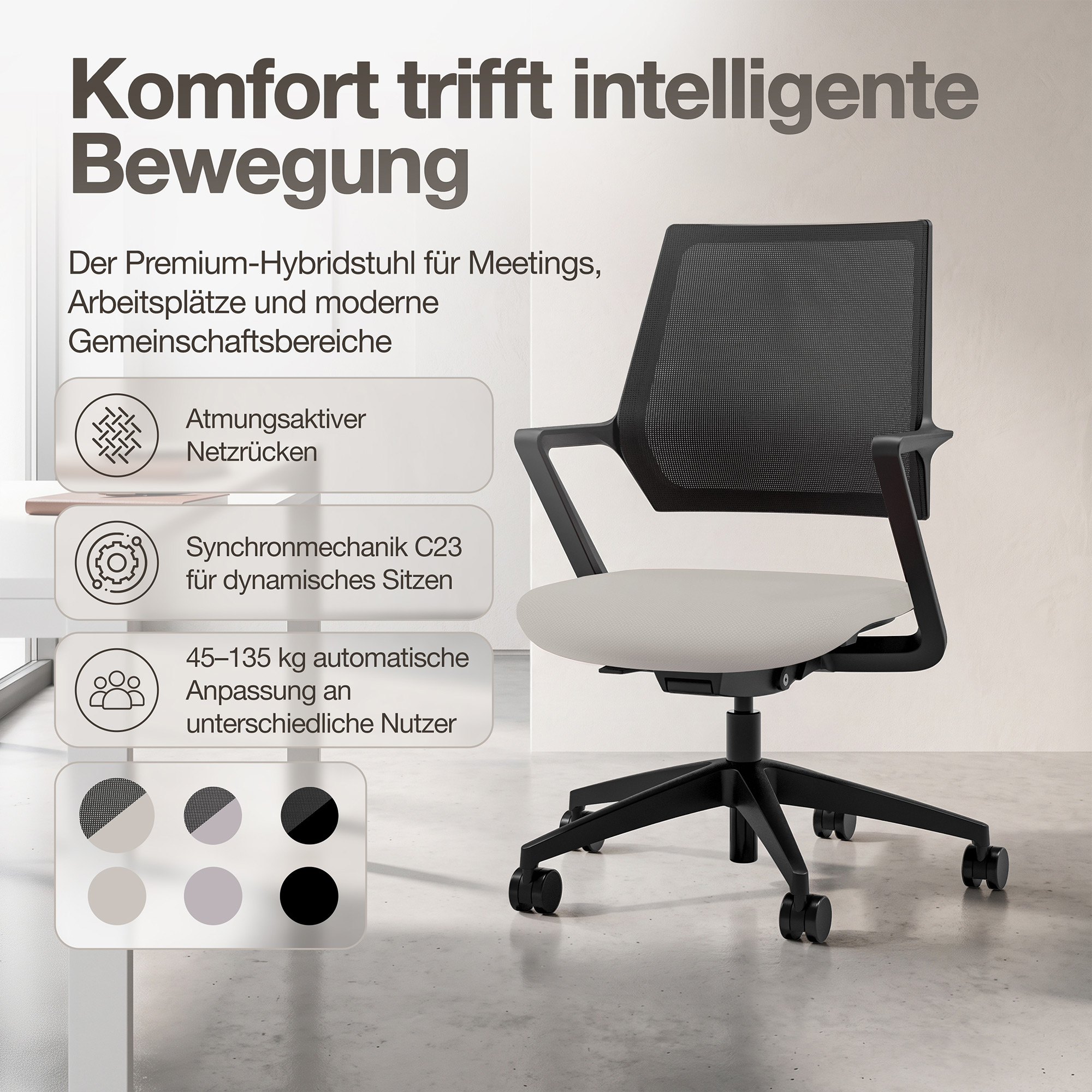 Ergonomischer Bürostuhl Asolo mit Netzrücken