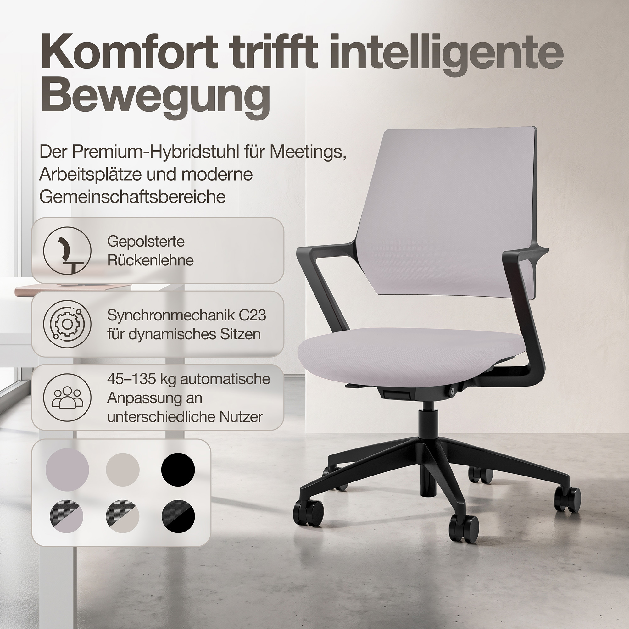 Ergonomischer Bürostuhl Asolo mit Polsterrücken