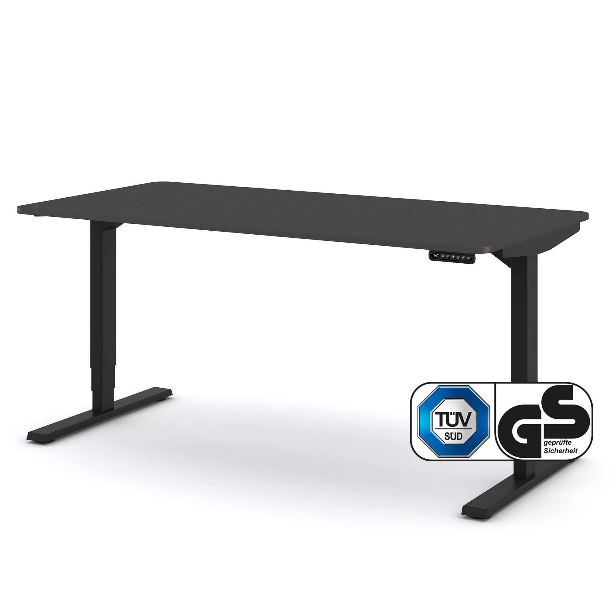 Elektrisch höhenverstellbarer Schreibtisch Y-Line Curved Elektrisch höhenverstellbarer Schreibtisch mit schwarzer Tischplatte und schwarzem Gestell – TÜV- und GS-zertifiziert für ergonomisches Arbeiten im Home-Office oder Büro