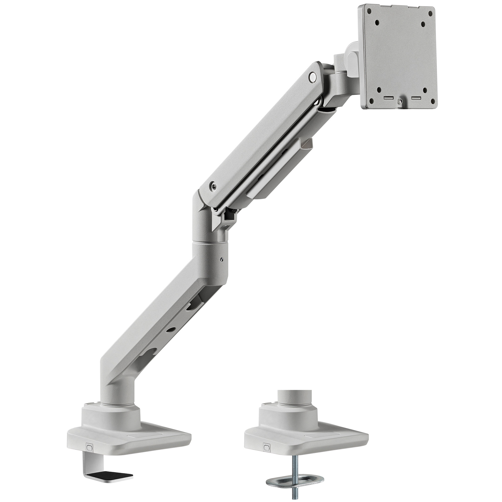 Monitorarm in weißaluminium mit Gasfeder für 17–49 Zoll Monitore bis 20kg
