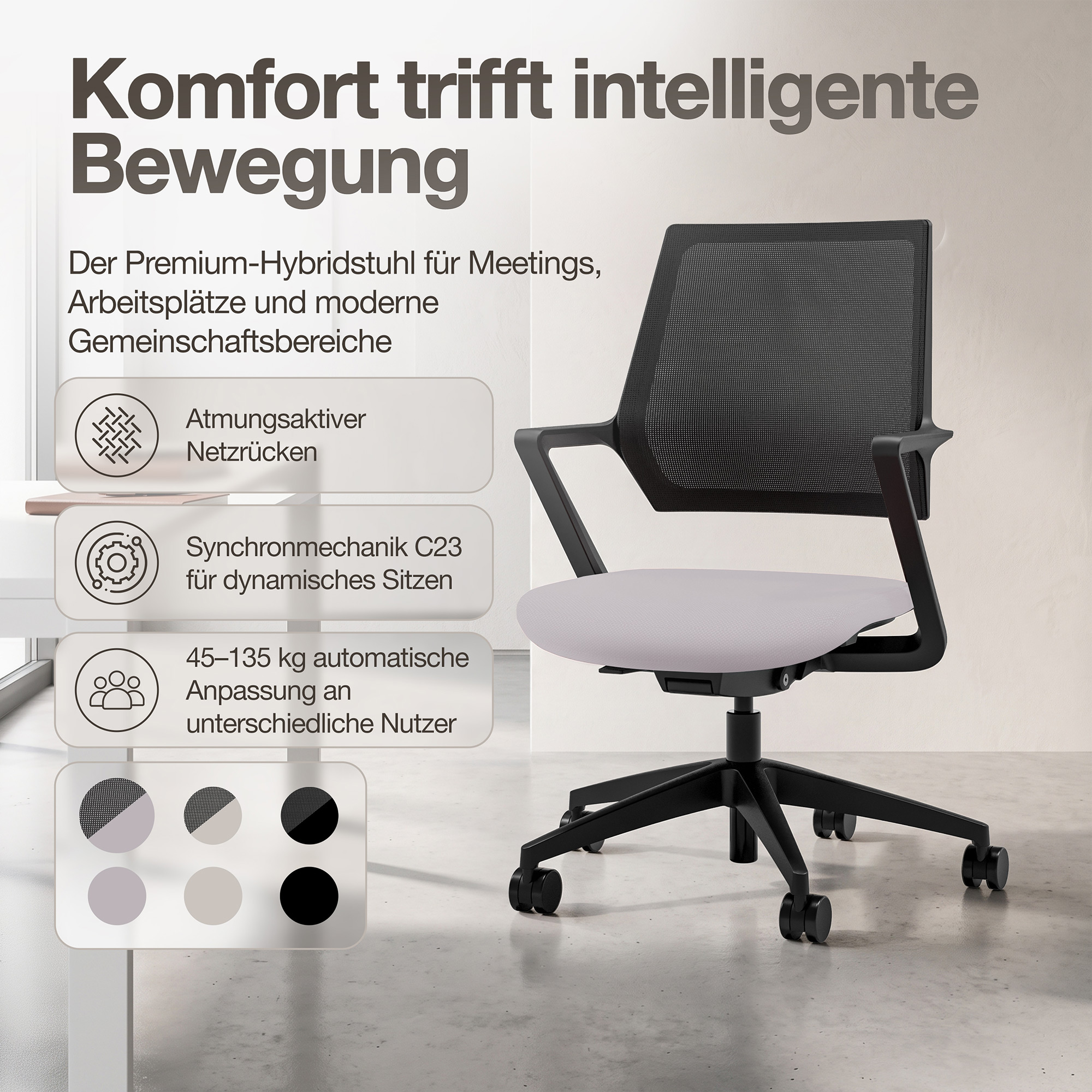 Ergonomischer Bürostuhl Asolo mit Netzrücken