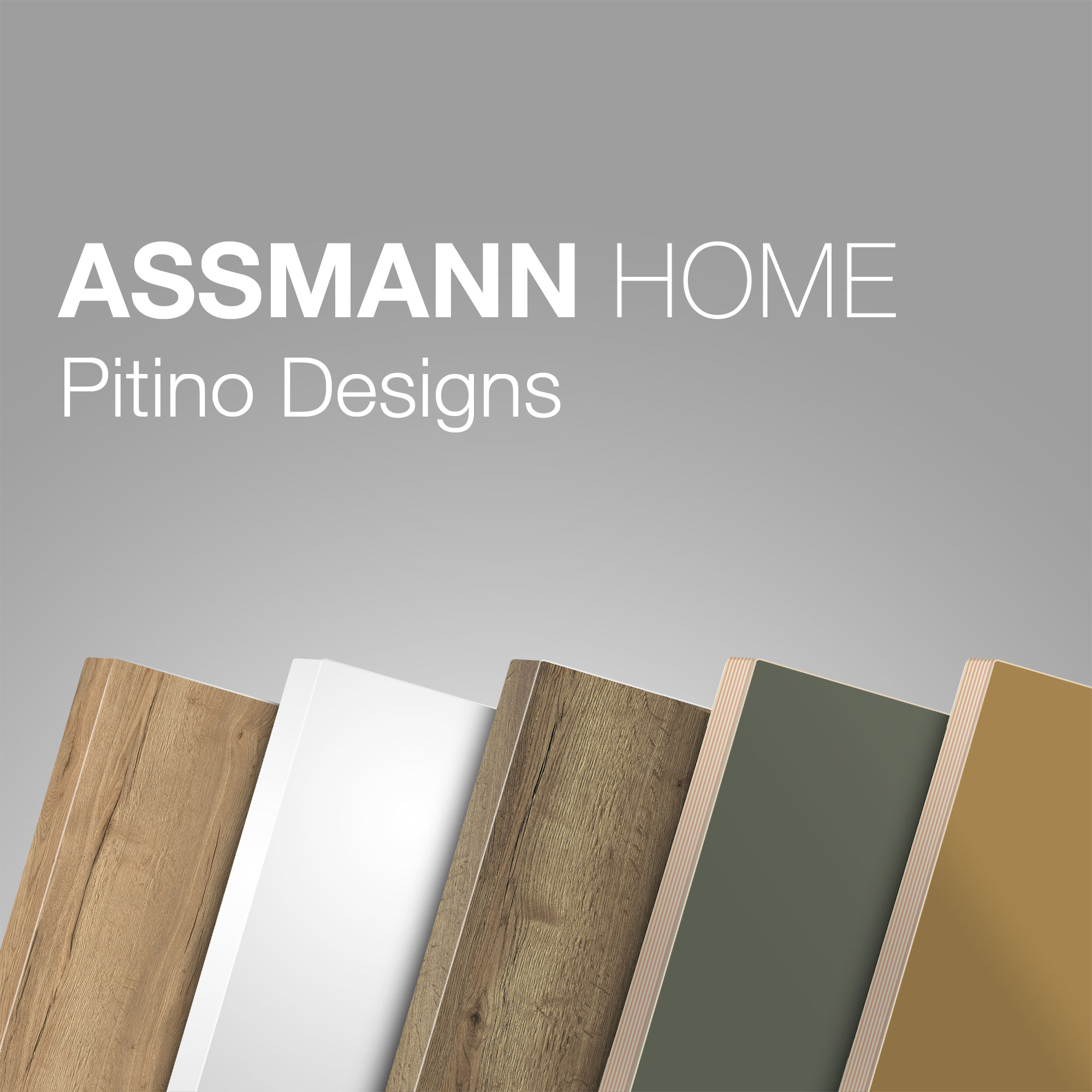 Farbauswahl von ASSMANN HOME Pitino Designs mit Holz- und Farbdekoren.