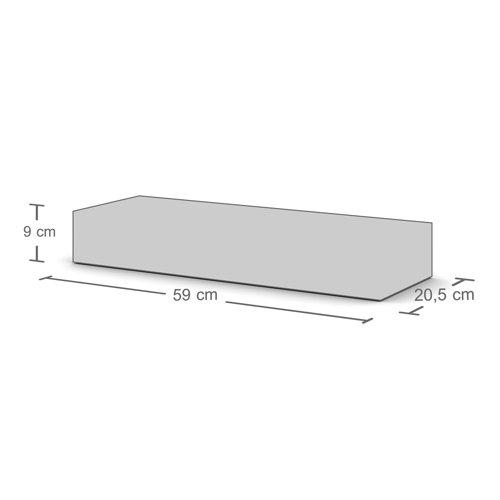 Rechteckiger Adapter mit den Maßen 59 cm x 20,5 cm x 9 cm.