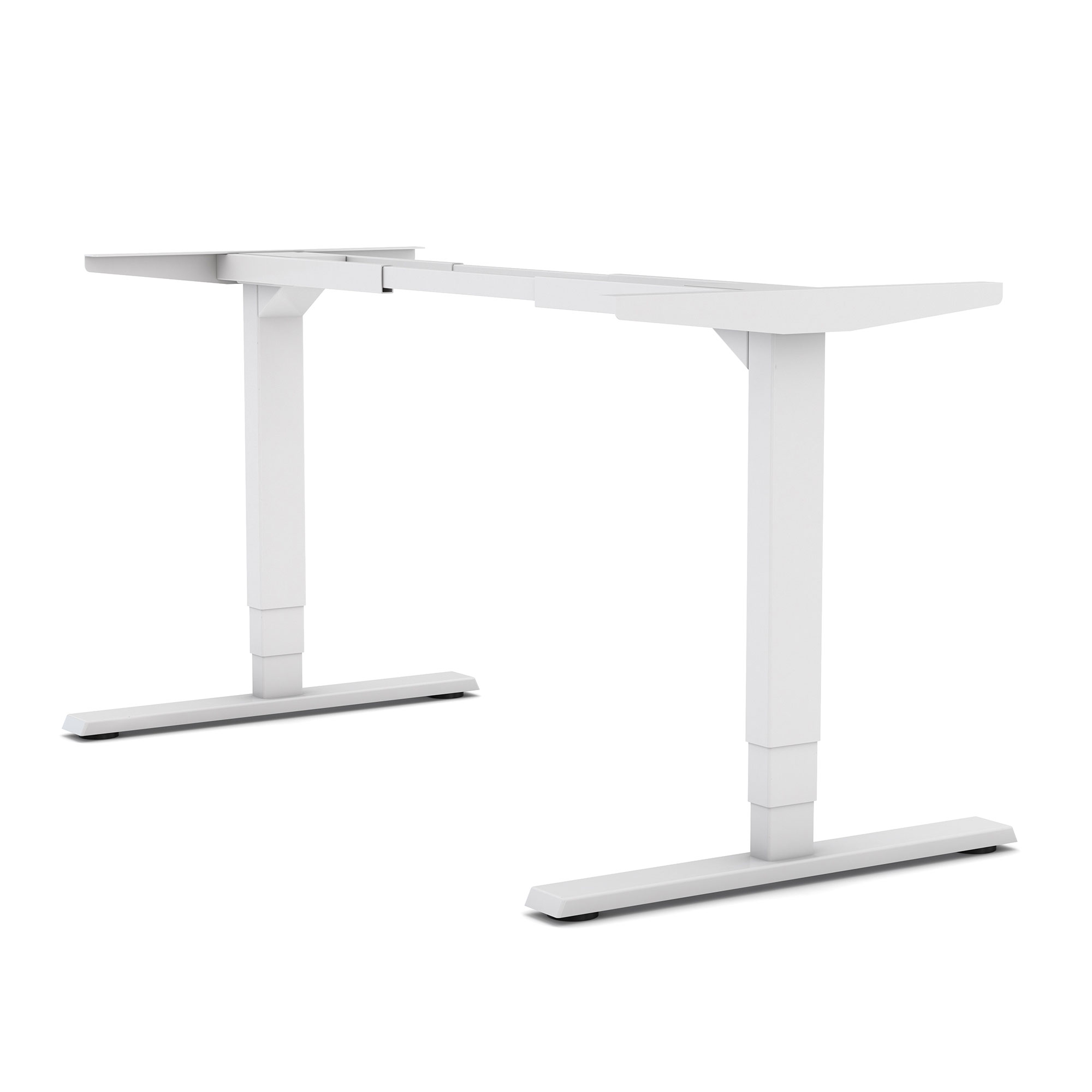 Ein höhenverstellbarer Schreibtisch in Weiß.