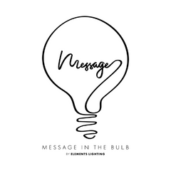 Markenshop Messageinthebulb Eine minimalistische Glühbirne mit dem Schriftzug 'Message' und 'Message in the Bulb' darunter.