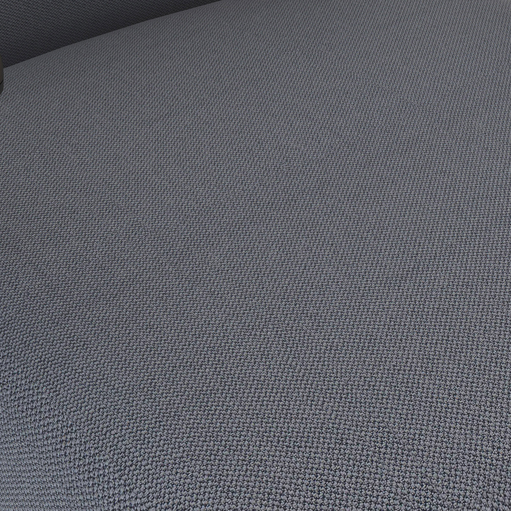 Detailaufnahme eines ergonomischen Stuhls mit dunkelgrauer Stoffpolsterung