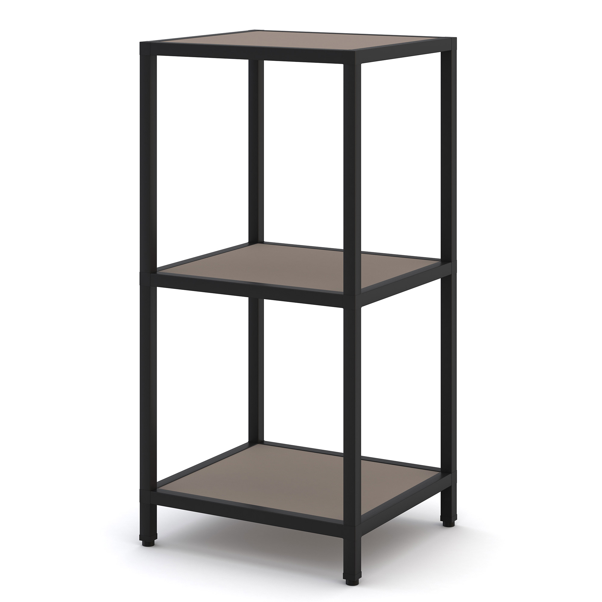 Regal Cubas Schwarzes Regal mit drei braunen Ablageflächen in minimalistischem Design