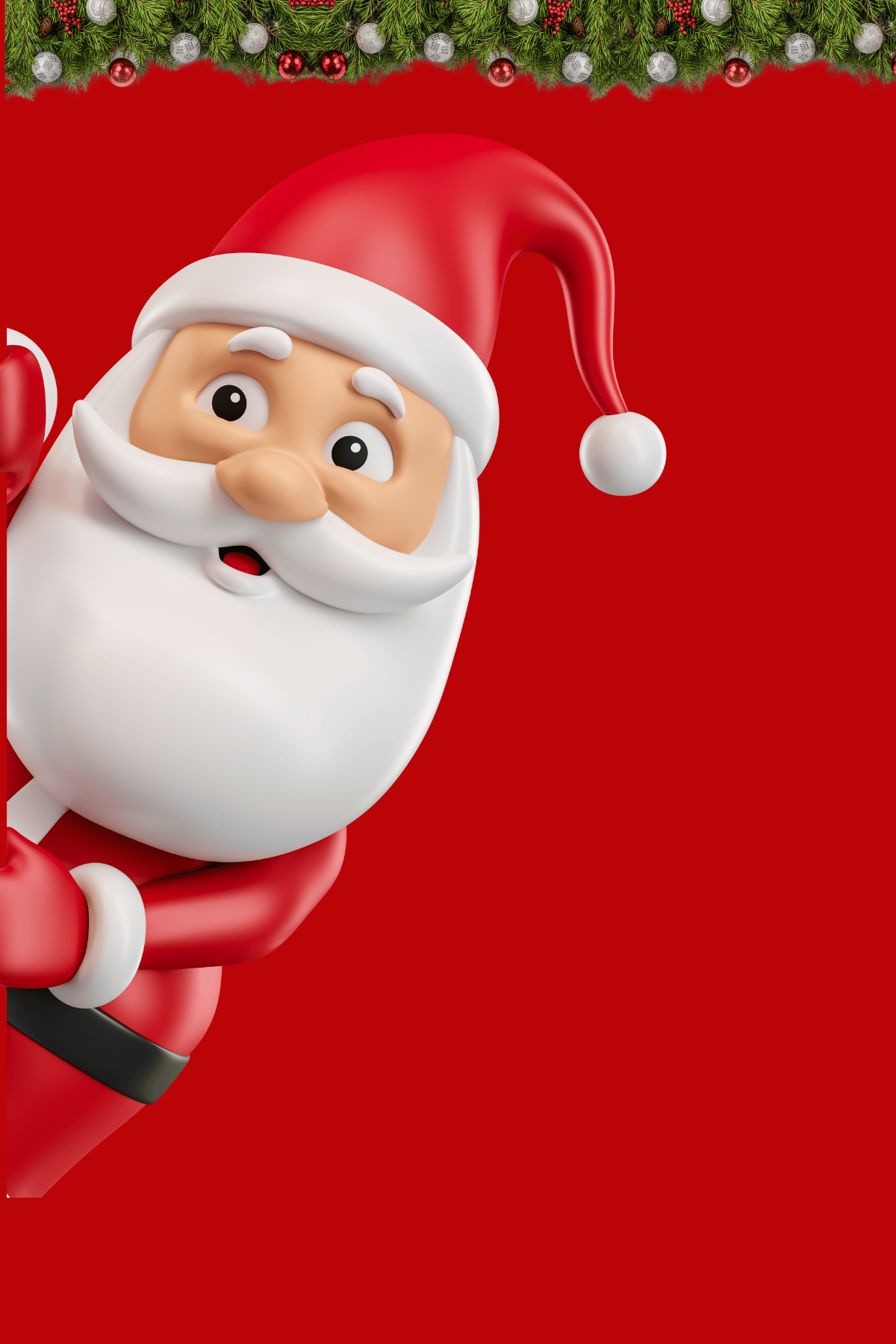 Weihnachtlich dekorierter Banner mit Tannenzweigen, Kugeln und einem Weihnachtsmann