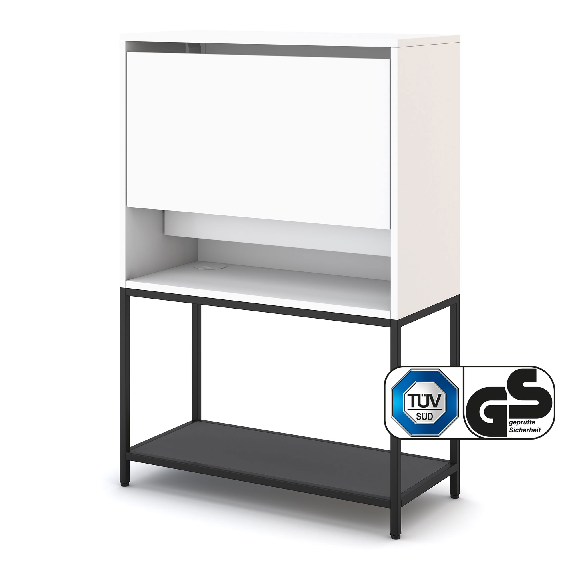 Sekretär Cubas Basic Weißes Sideboard mit schwarzem Gestell und TÜV GS Siegel