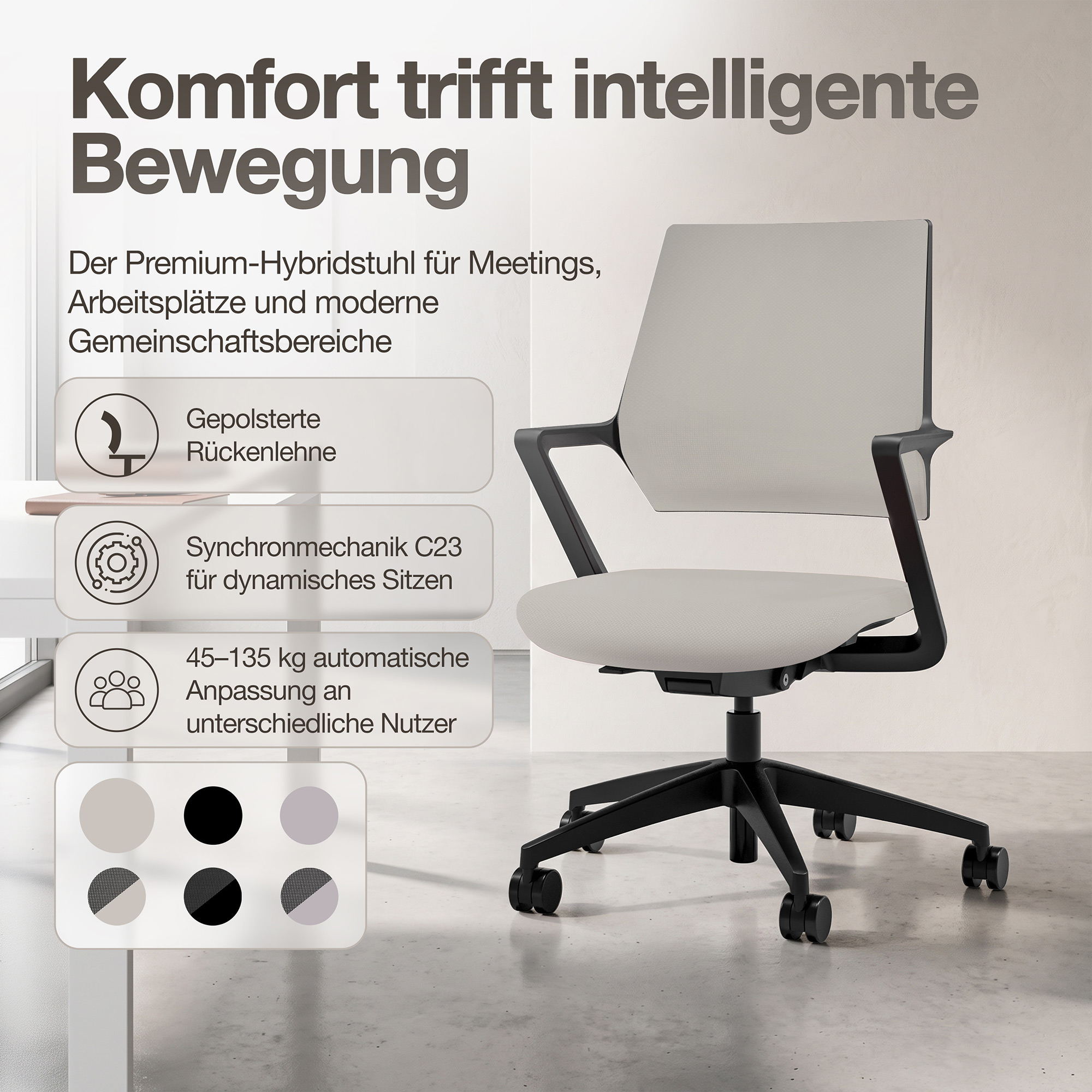 Ergonomischer Bürostuhl Asolo mit Polsterrücken
