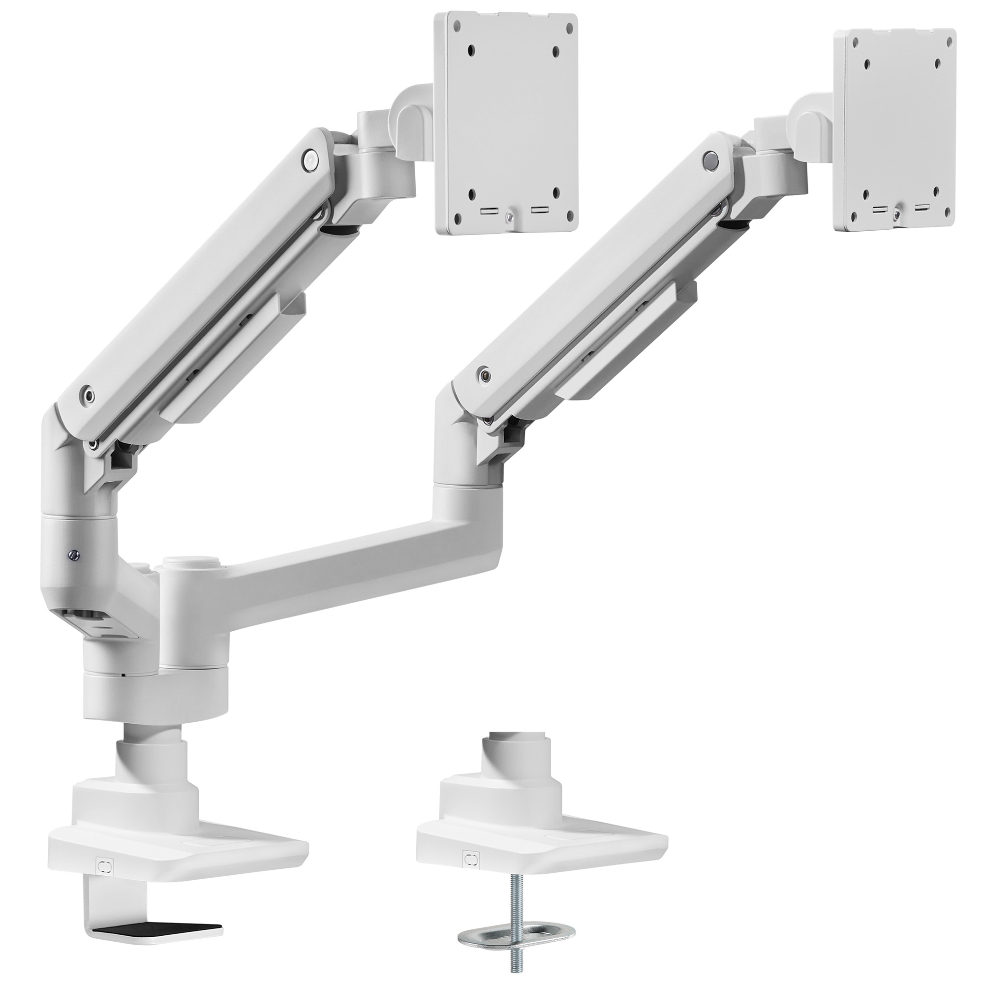 Doppel-Monitorarm in weiß mit Gasfeder für 2 Monitore 17–35 Zoll bis je 20kg