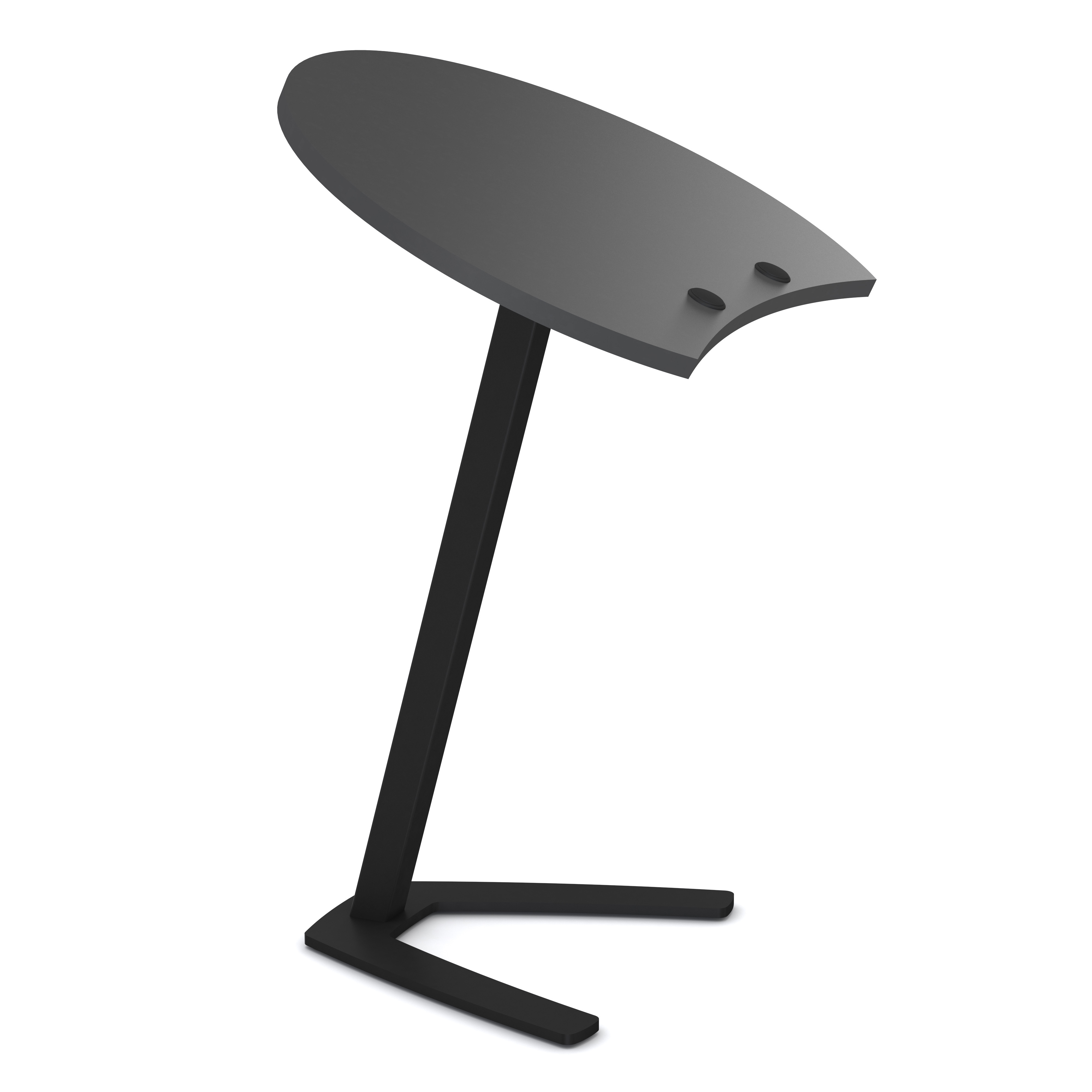 Laptoptisch Pontis Schwarzer Beistelltisch mit schrägem Standfuß und abgerundeter Tischplatte.
