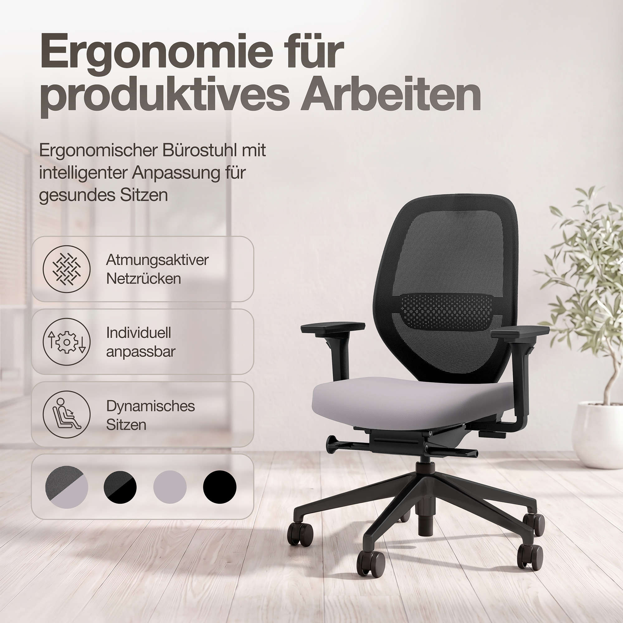 Ergonomischer Bürostuhl Atessa mit Netzrücken
