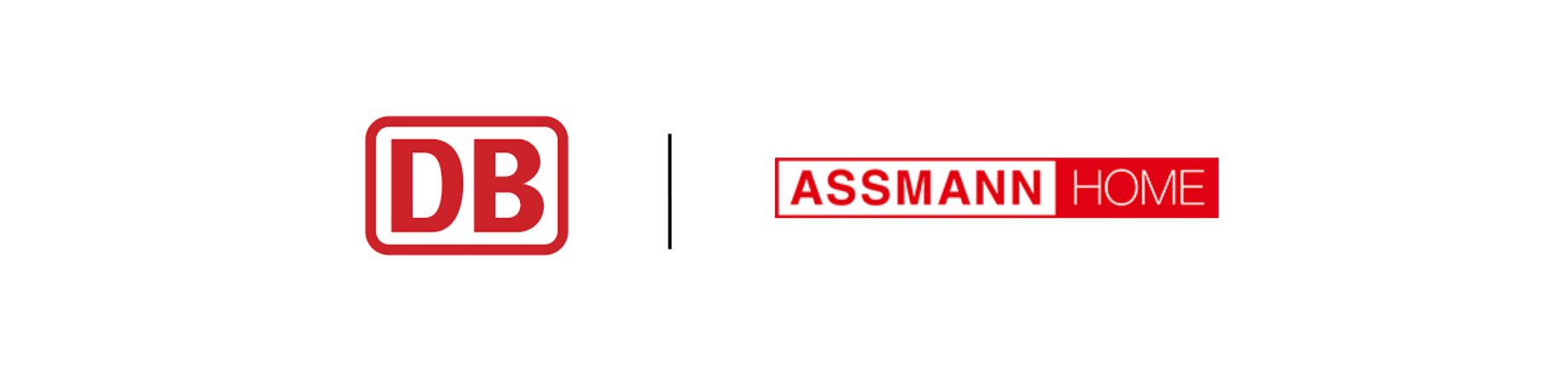 Logos von Deutsche Bahn und ASSMANN HOME in Rot.