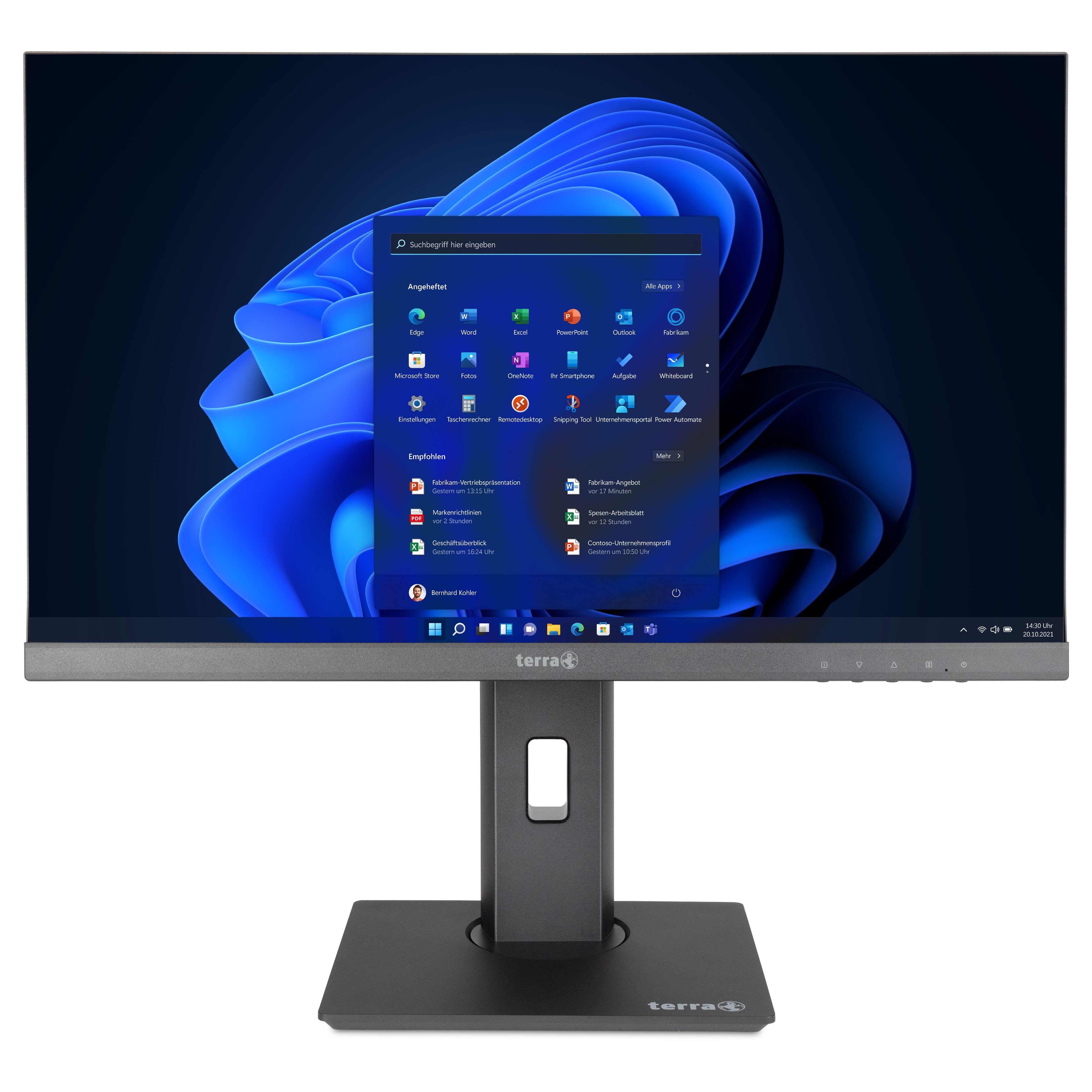 Monitor TERRA 2448W PV V2 Ein Monitor mit Windows 11-Benutzeroberfläche und angezeigtem Startmenü.