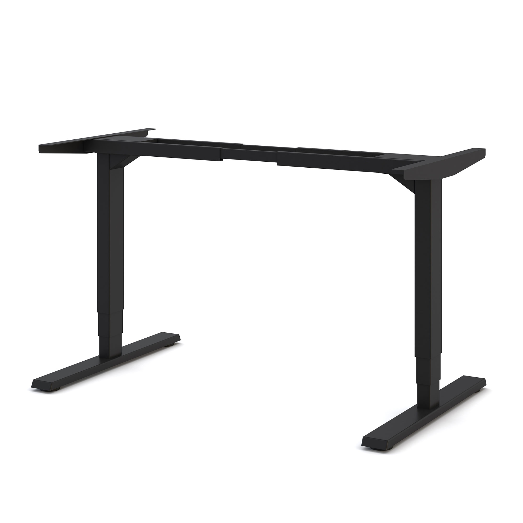 Schwarzes Tischgestell für höhenverstellbaren Schreibtisch ohne Tischplatte.