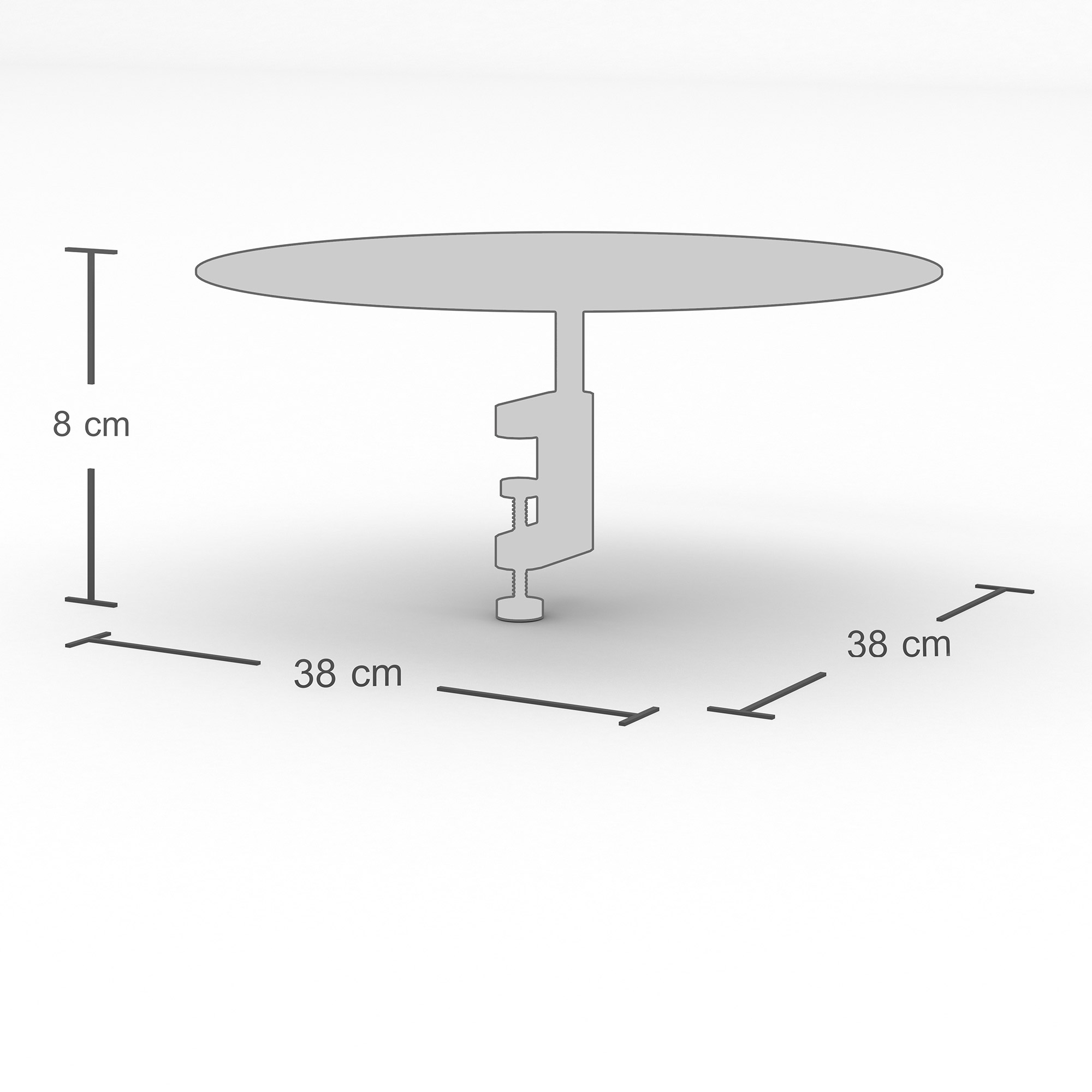 Maßzeichnung eines runden Kabeldurchlasses, 38 cm Durchmesser und 8 cm Höhe.