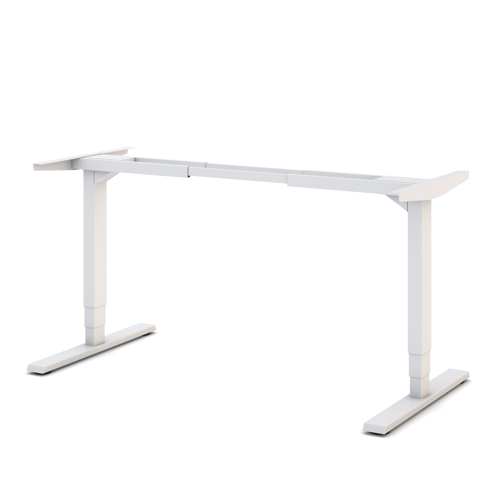 Ein weißer Schreibtischgestell ohne Tischplatte.