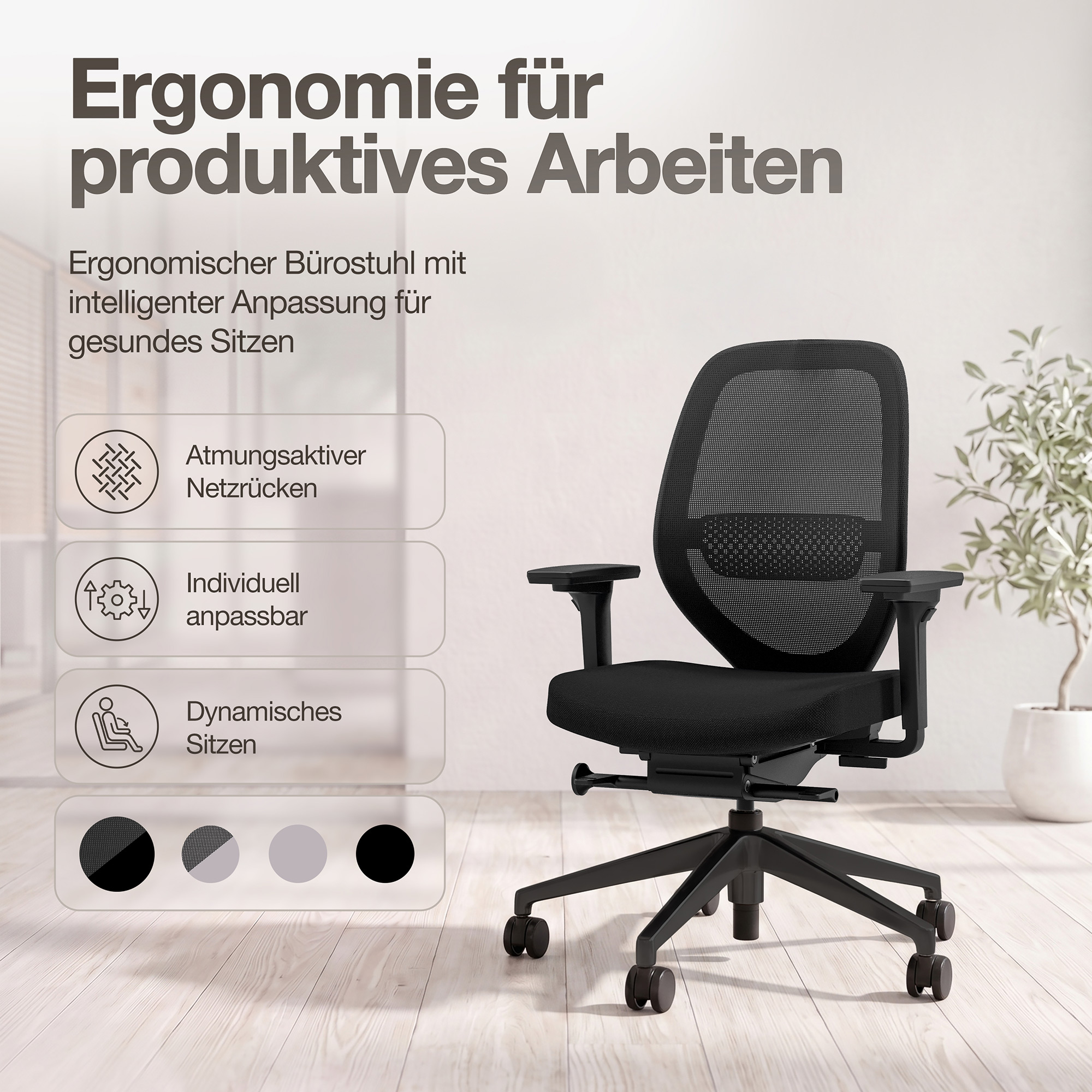 Ergonomischer Bürostuhl Atessa mit Netzrücken