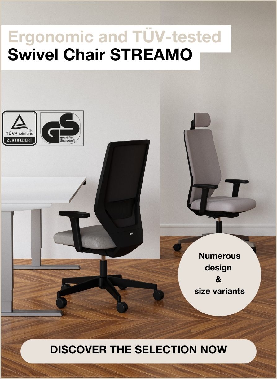 Ergonomischer Drehstuhl STREAMO, TÜV-geprüft, zwei Modelle in einem Raum, zahlreiche Design- und Größenvarianten.