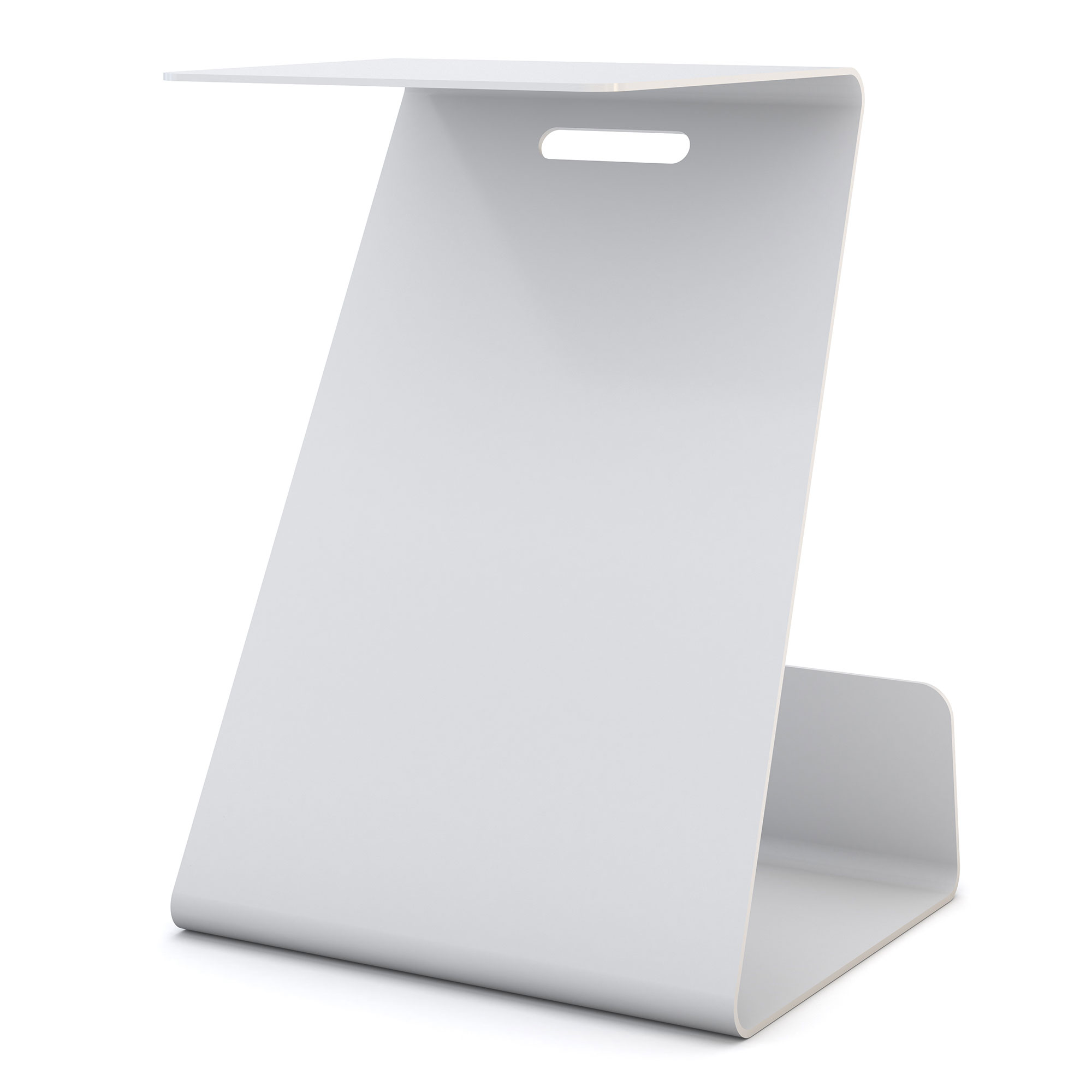 Beistelltisch Easy Boy Ein modernes, minimalistisches Beistelltisch aus Weißem Material mit einer geschwungenen Form.