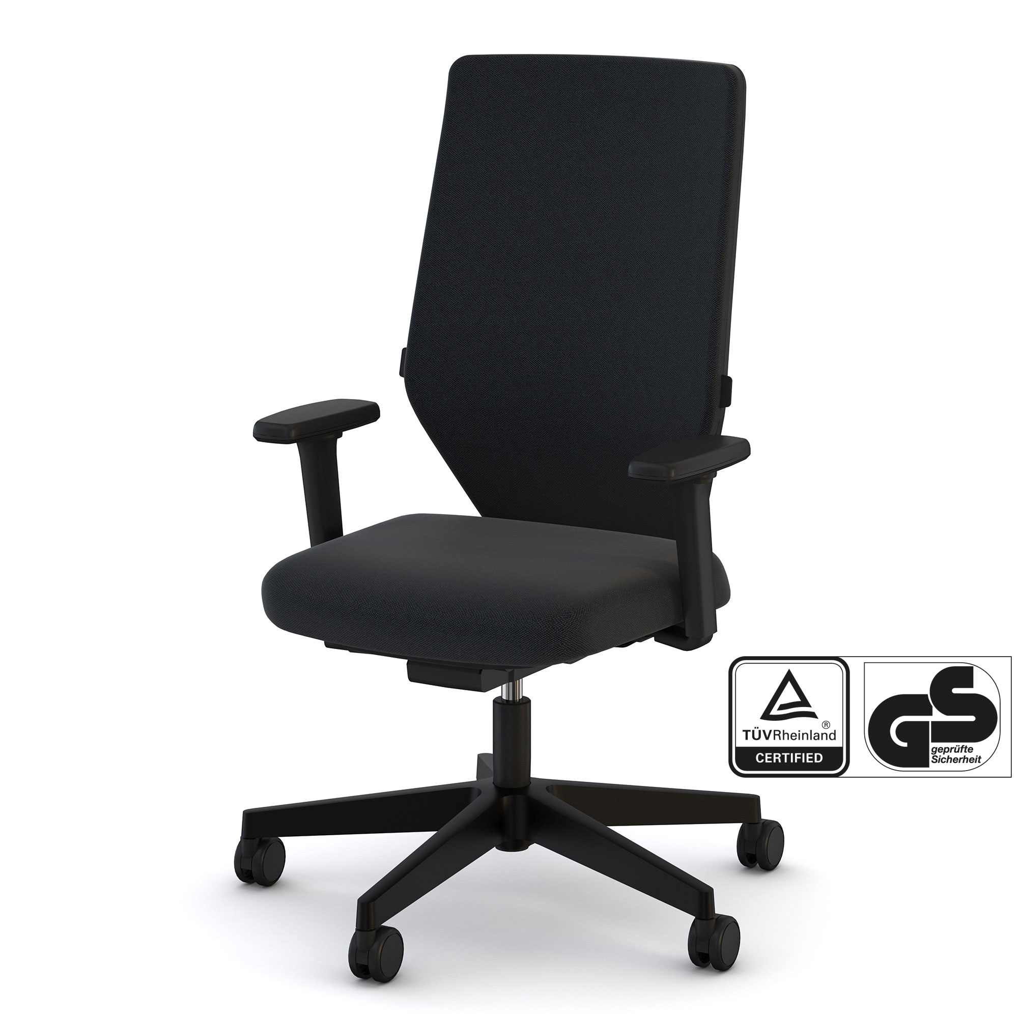 Bürostuhl Streamo mit Polsterrücken Ergonomischer schwarzer Bürostuhl mit Armlehnen, TÜV Rheinland zertifiziert.