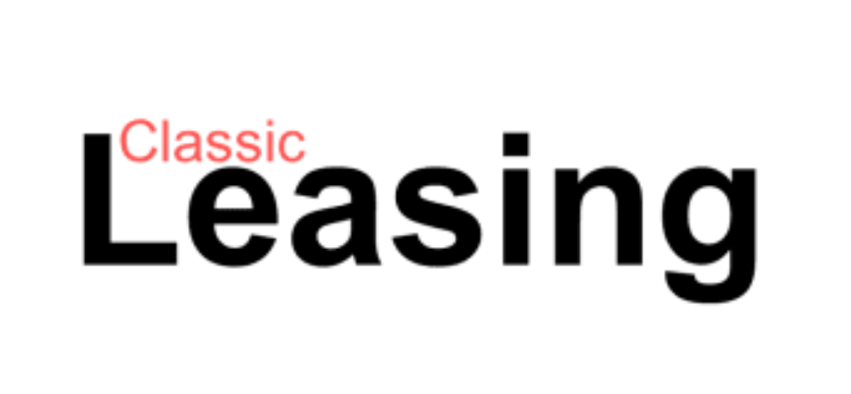 Classic Leasing Varianten-Logo mit rotem 'Classic' Schriftzug und eleganter Typografie