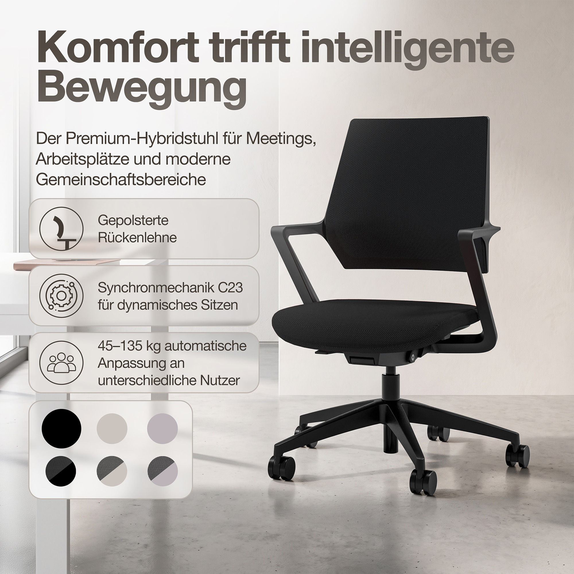Ergonomischer Bürostuhl Asolo mit Polsterrücken