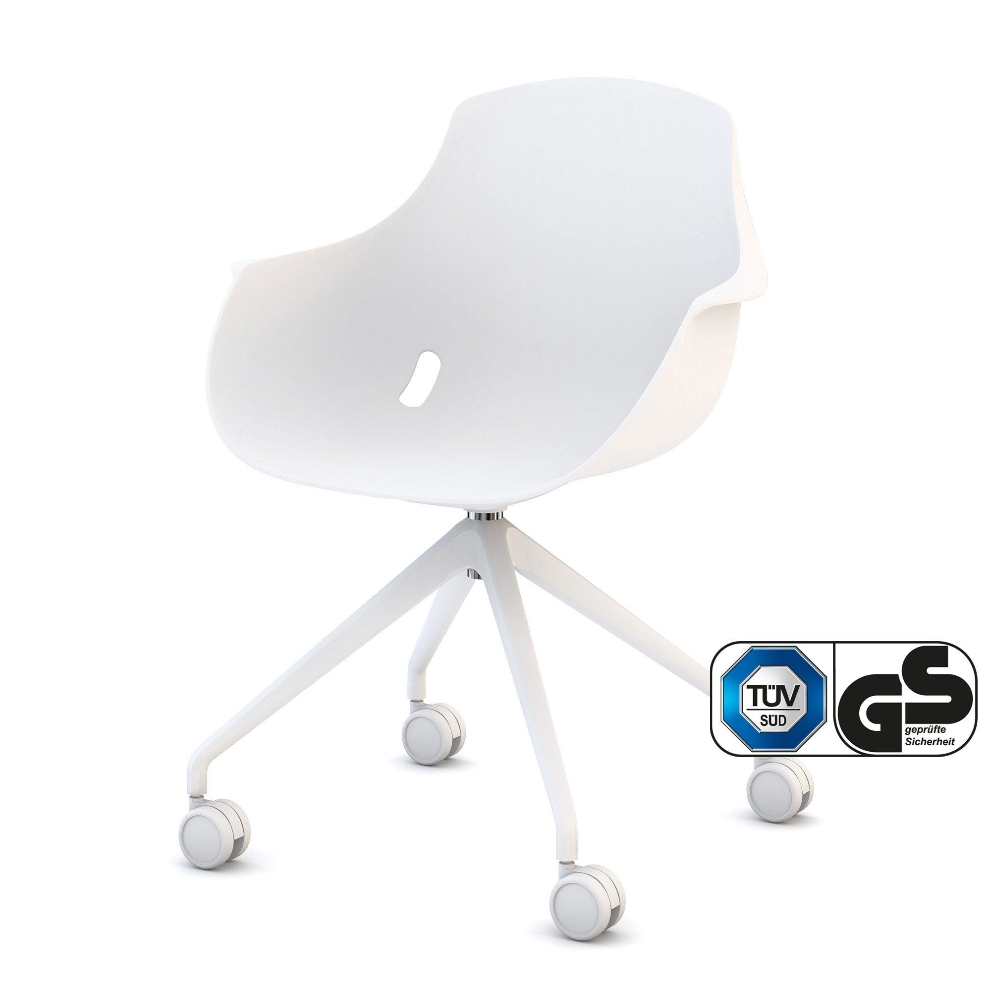 Schalenstuhl Consento Triest mit Rollen Ergonomischer weißer Drehstuhl mit TÜV und GS Siegel.