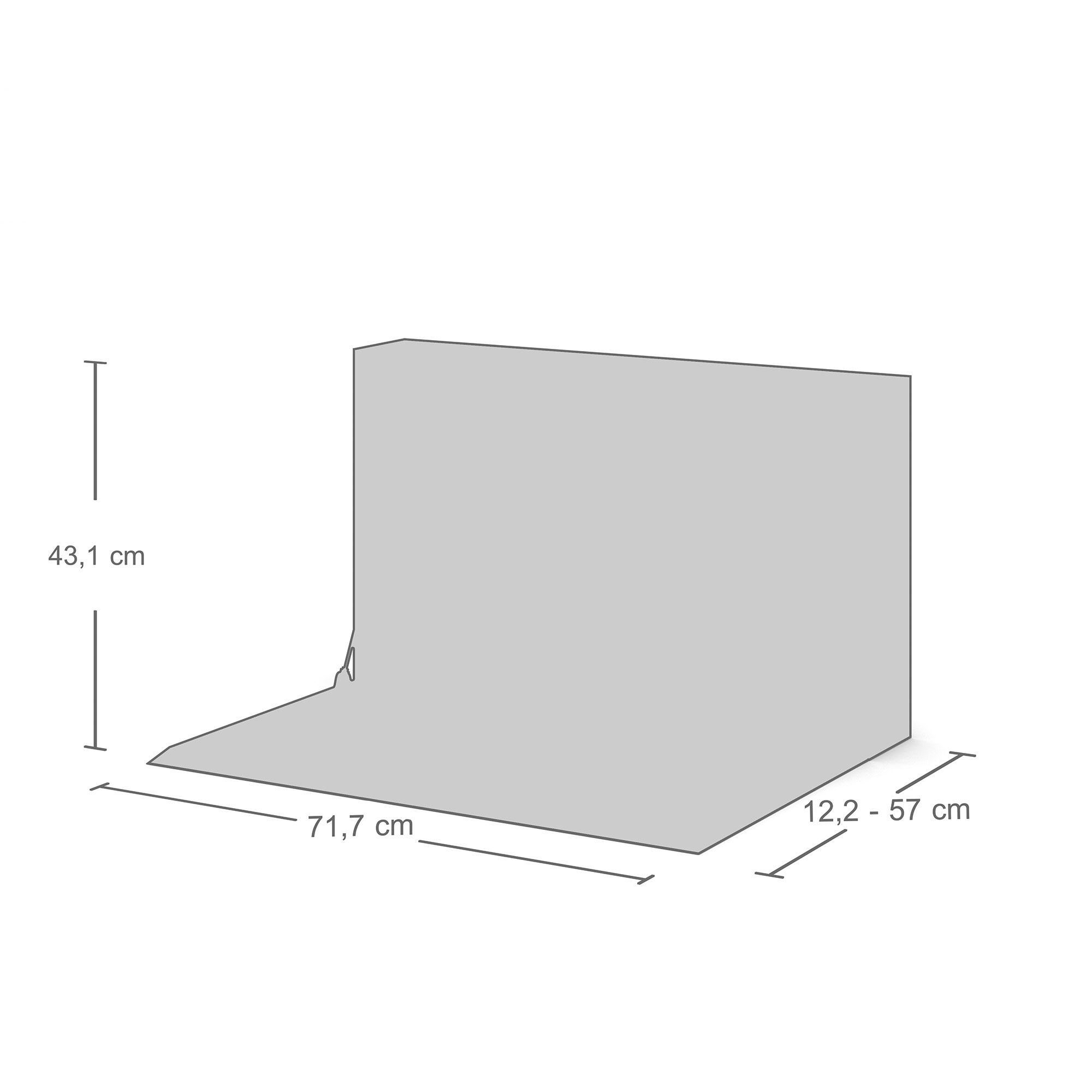 Sichtschutz-Panel mit Maßen: 71,7 cm breit, 43,1 cm hoch, 12,2–57 cm tief