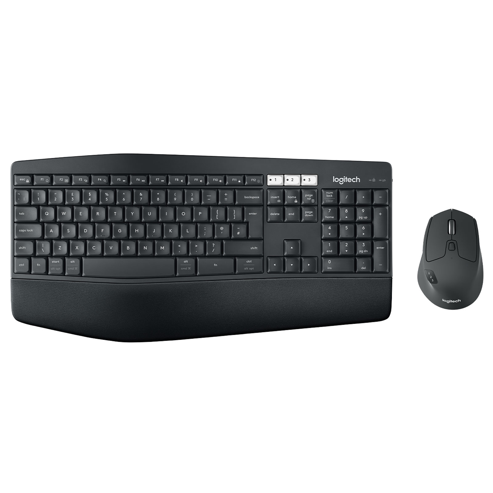 Kabelloses Tastatur-Maus-Set Logitech Desktop MK850 Performance Logitech Tastatur und kabellose Maus in Schwarz als Set dargestellt.