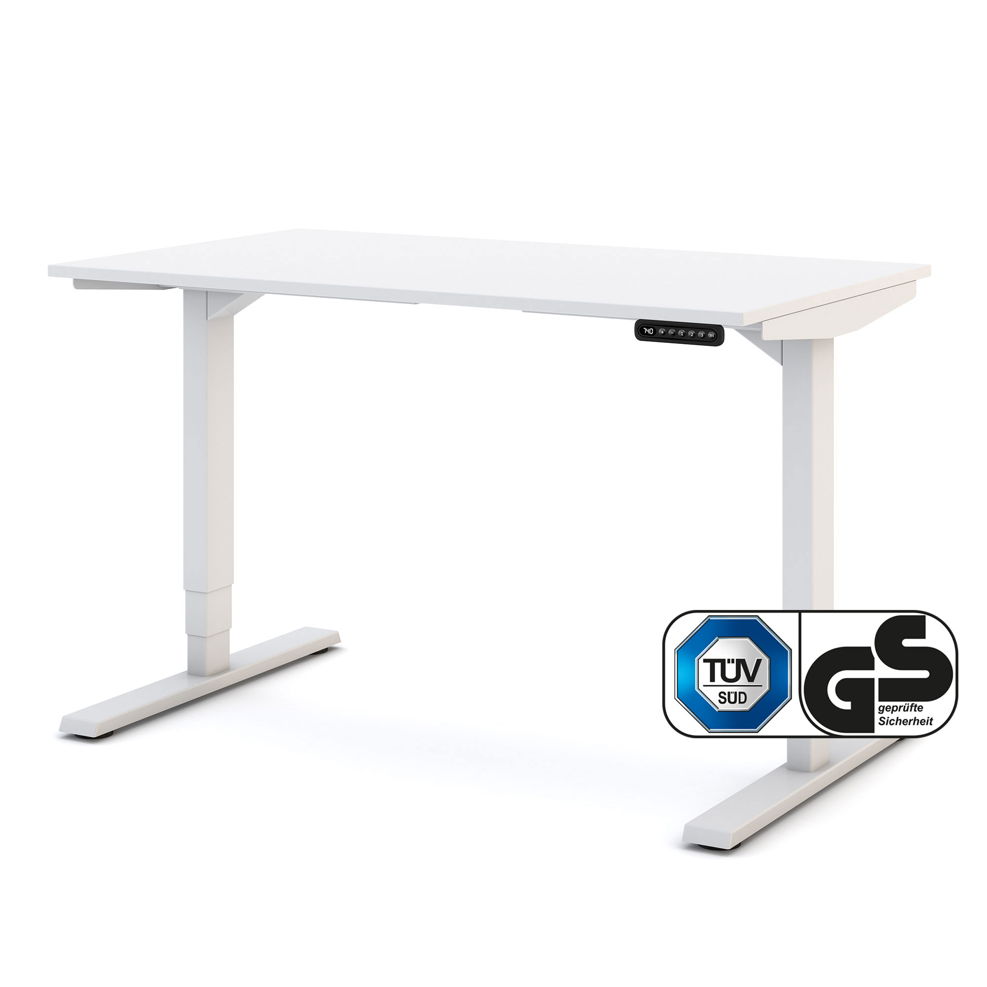Elektrisch höhenverstellbarer Schreibtisch Y-Line Weißer höhenverstellbarer Schreibtisch mit TÜV und GS Prüfsiegel