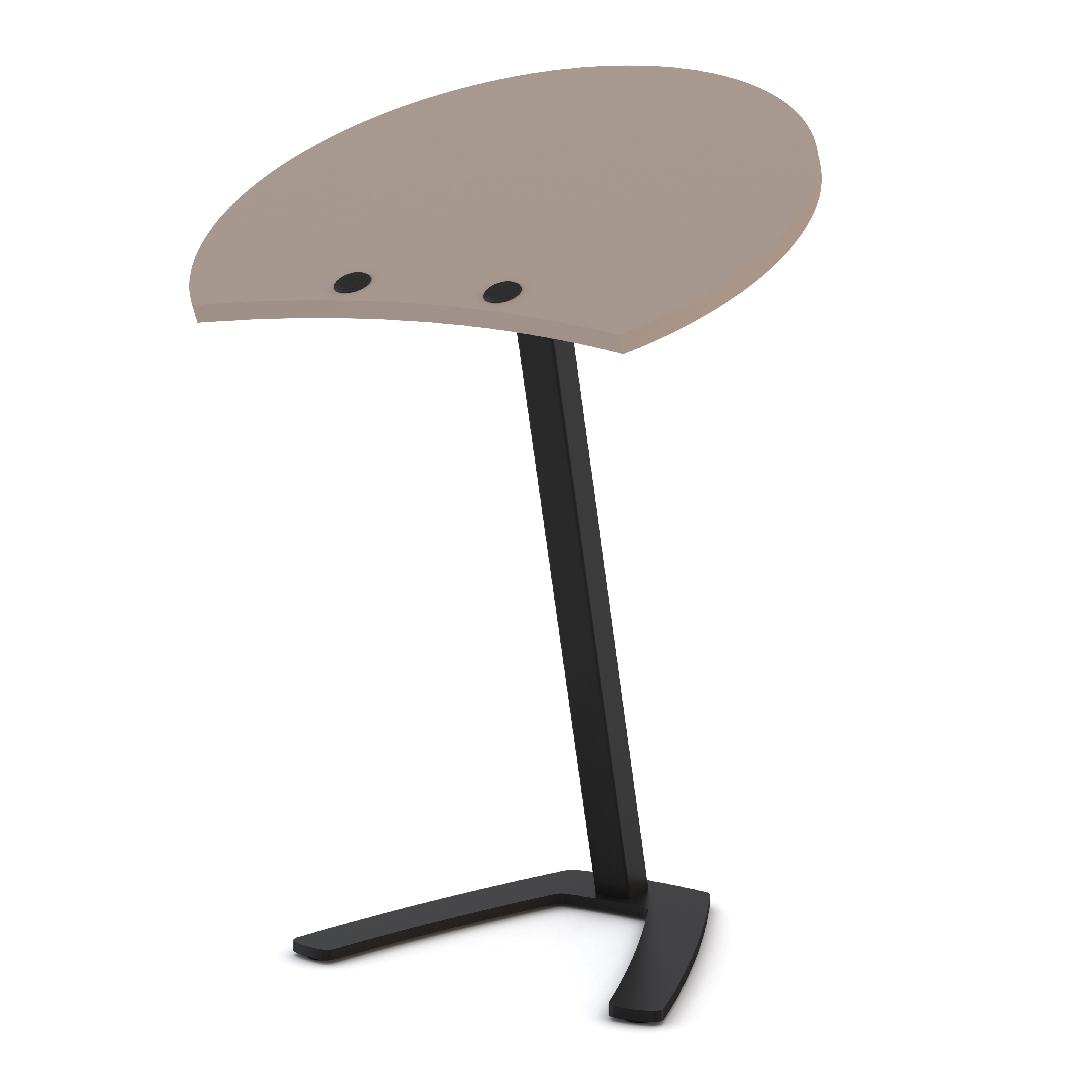 Moderner Stehhocker mit brauner Sitzfläche und schwarzem Gestell.