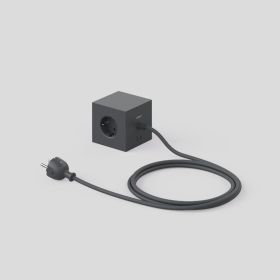 Mehrfachsteckdose Square 1 - USB-C Würfelförmige AVOLT Mehrfachsteckdose in Schwarz mit USB-C und Verlängerungskabel – stilvolle Tischsteckdose für Home-Office oder Wohnraum