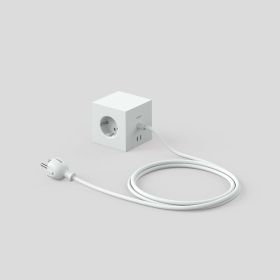 Mehrfachsteckdose Square 1 - USB-C Würfelförmige AVOLT Mehrfachsteckdose in Weiß mit USB-C und Verlängerungskabel – stilvolle Tischsteckdose für Home-Office oder Wohnraum